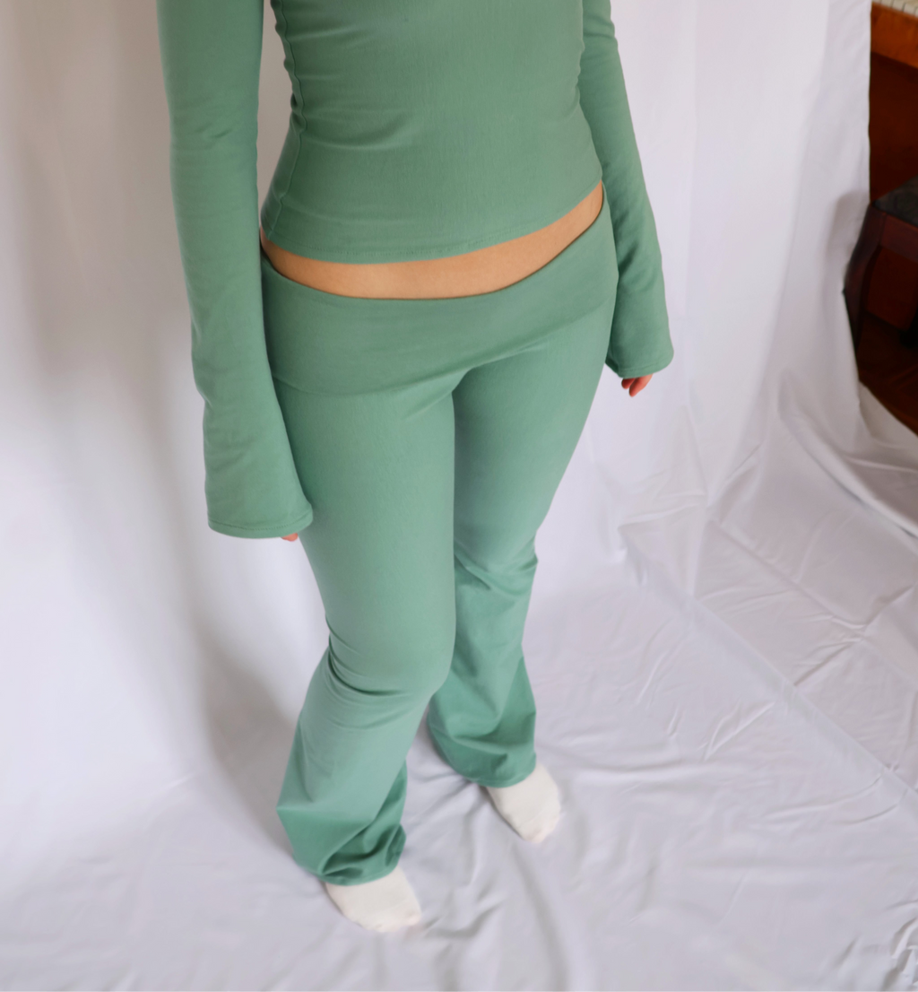 Low waist flare fold over pants - Sage