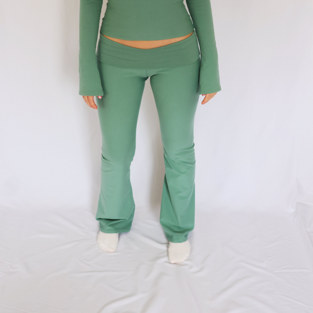 Low waist flare fold over pants - Sage