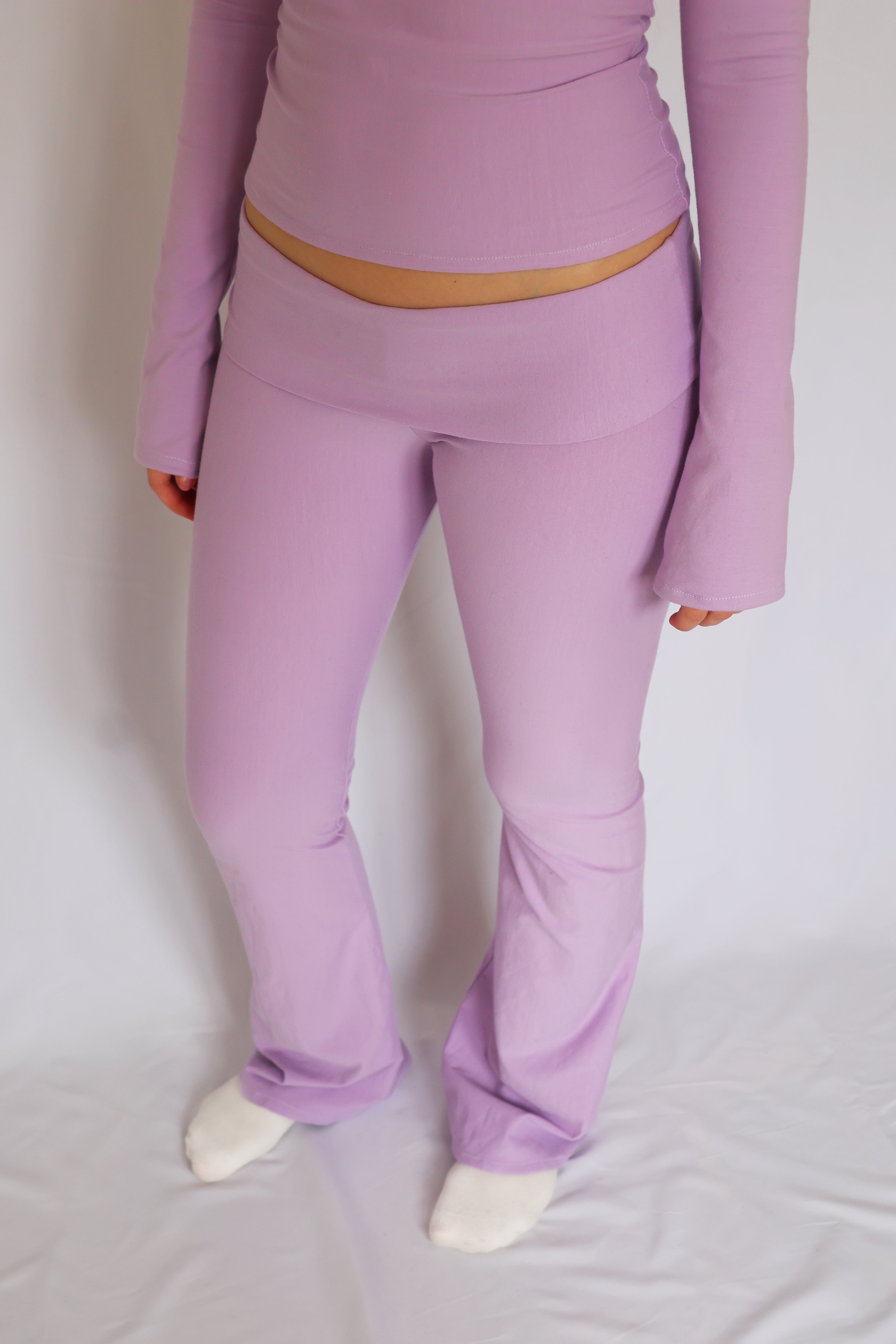 Low waist flare fold over pants - Lavender