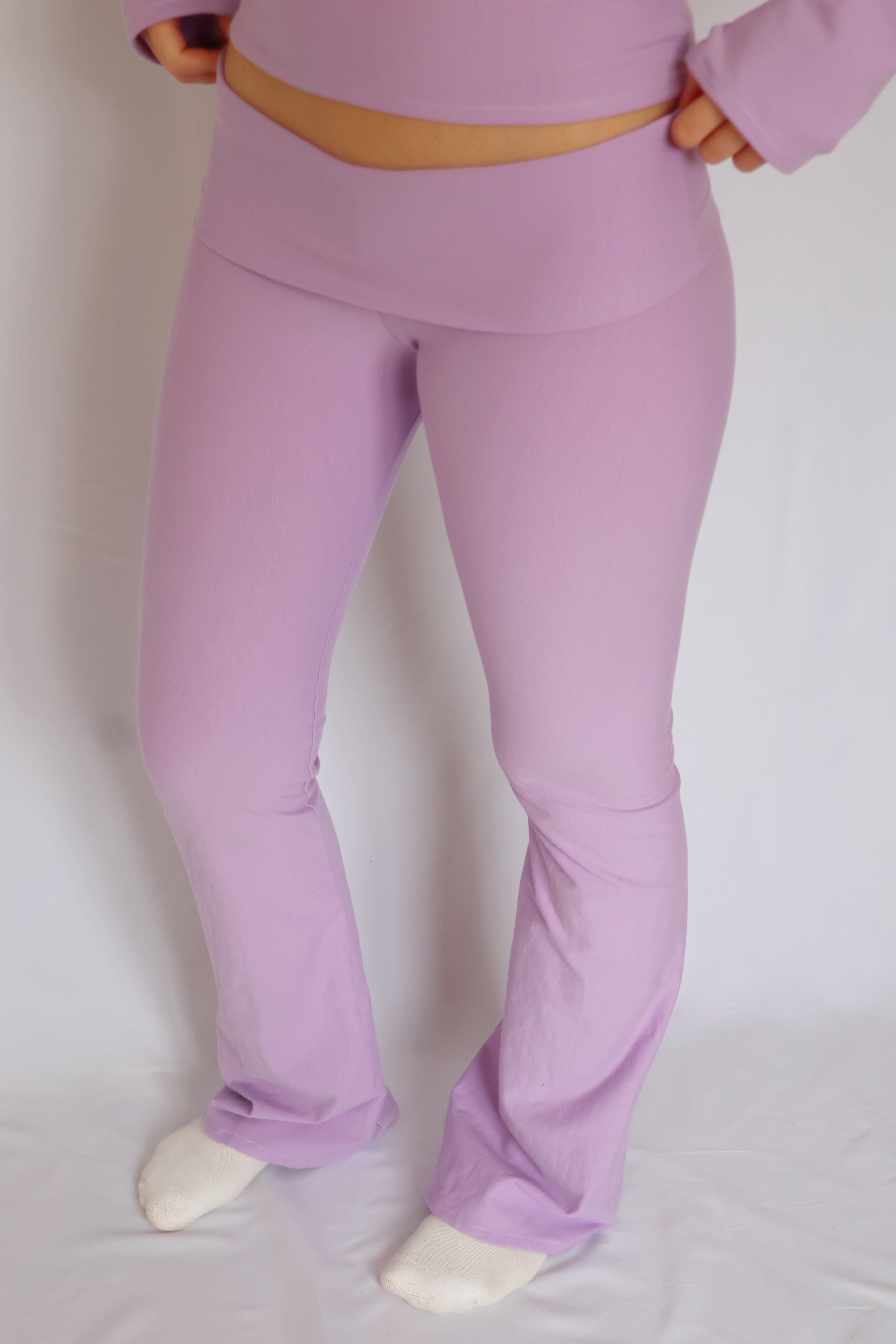 Low waist flare fold over pants - Lavender