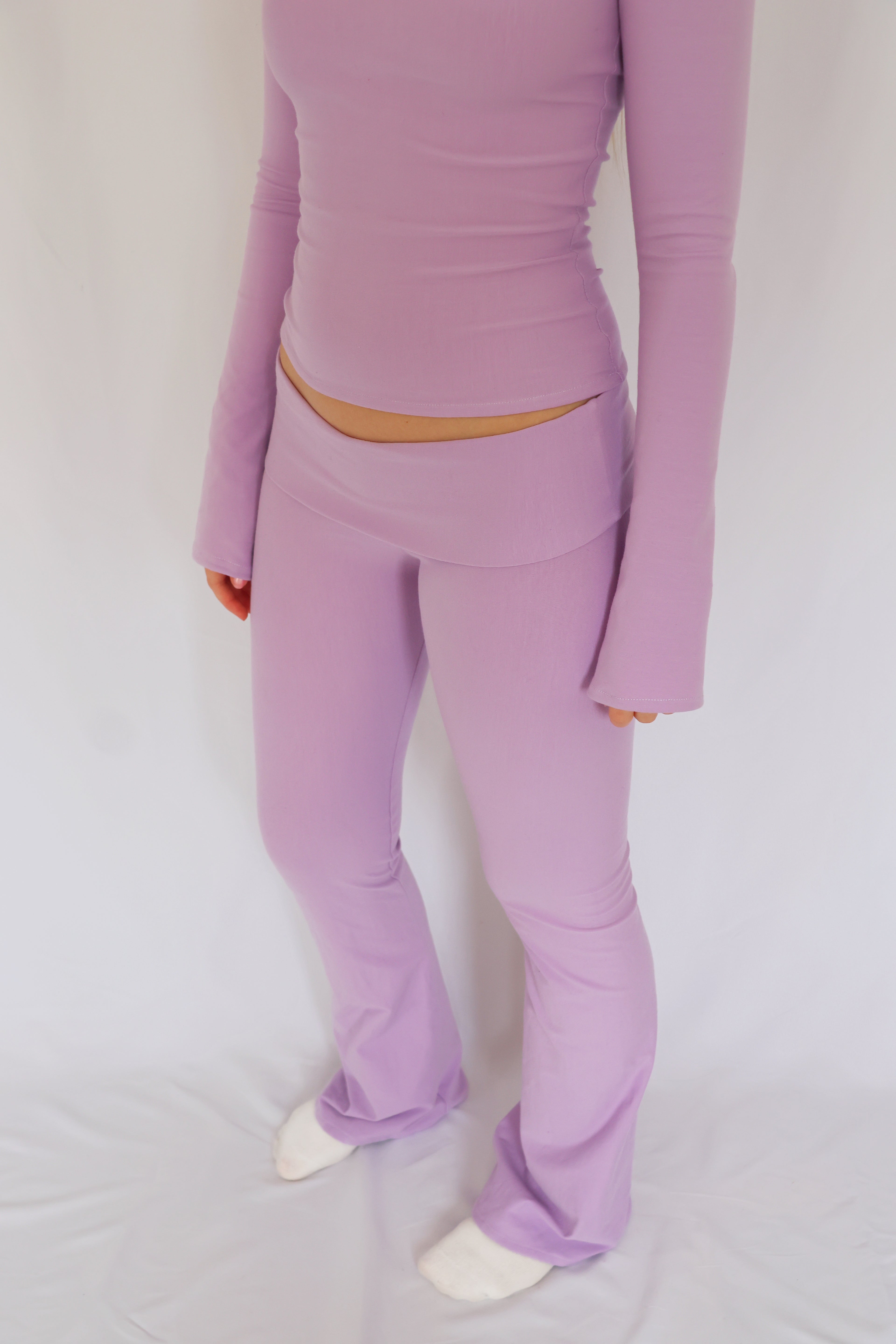 Low waist flare fold over pants - Lavender
