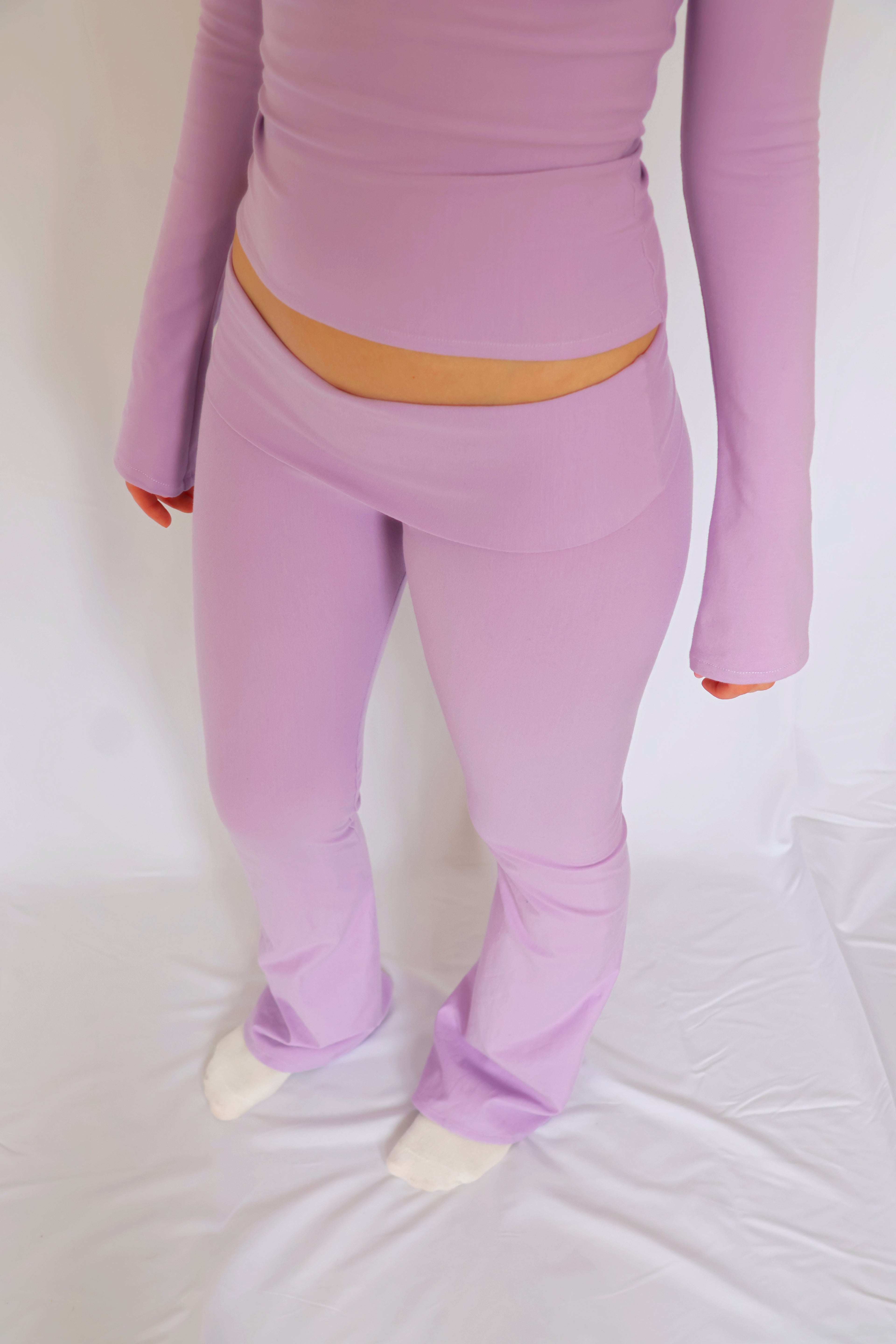 Low waist flare fold over pants - Lavender