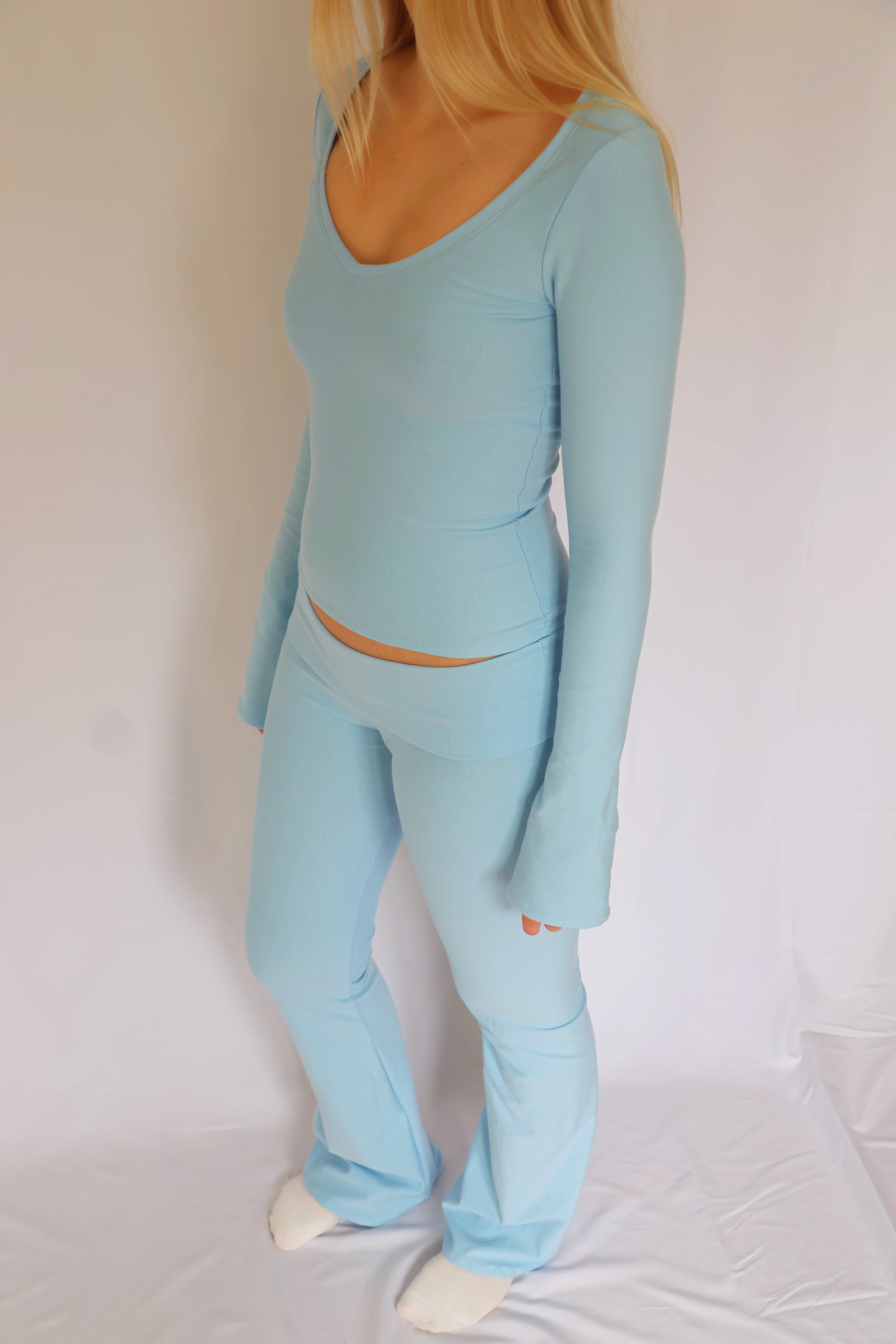 Low waist flare fold over pants - Ice blue