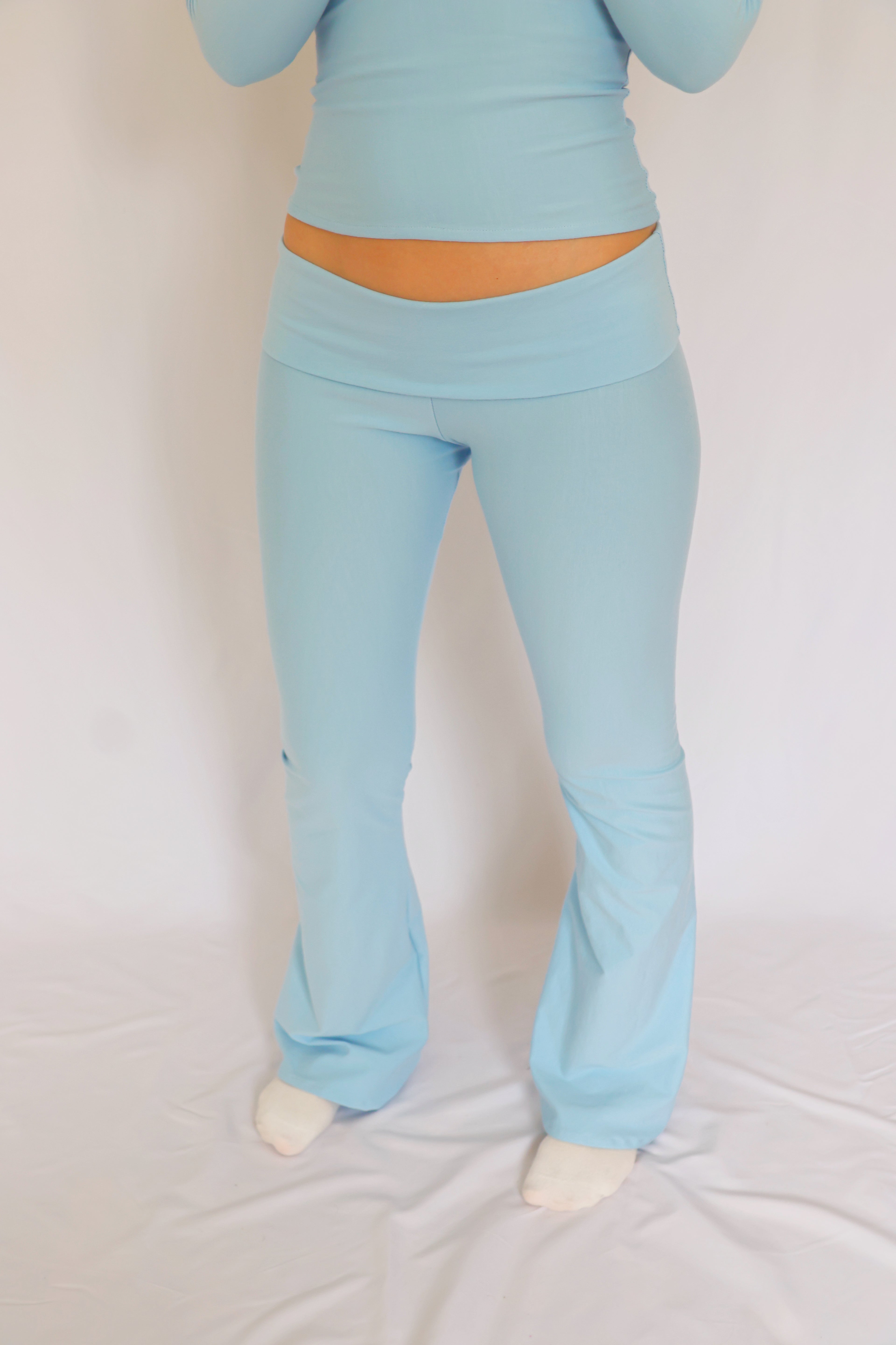 Low waist flare fold over pants - Ice blue