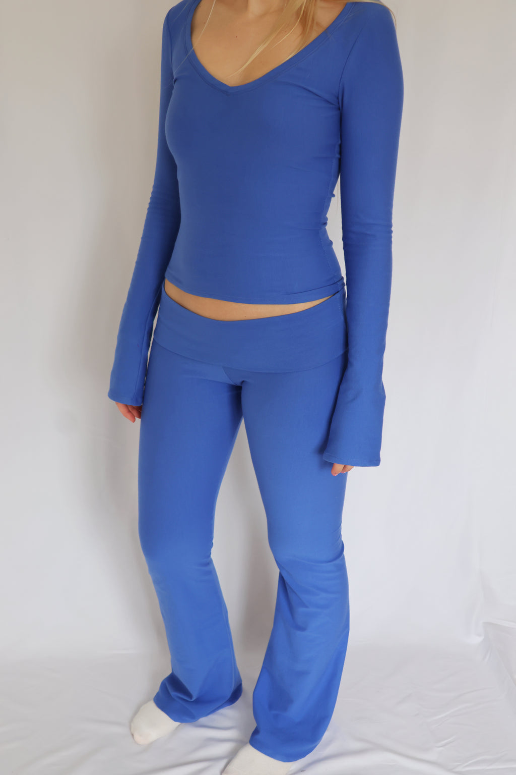 Low waist flare fold over pants - Ocean