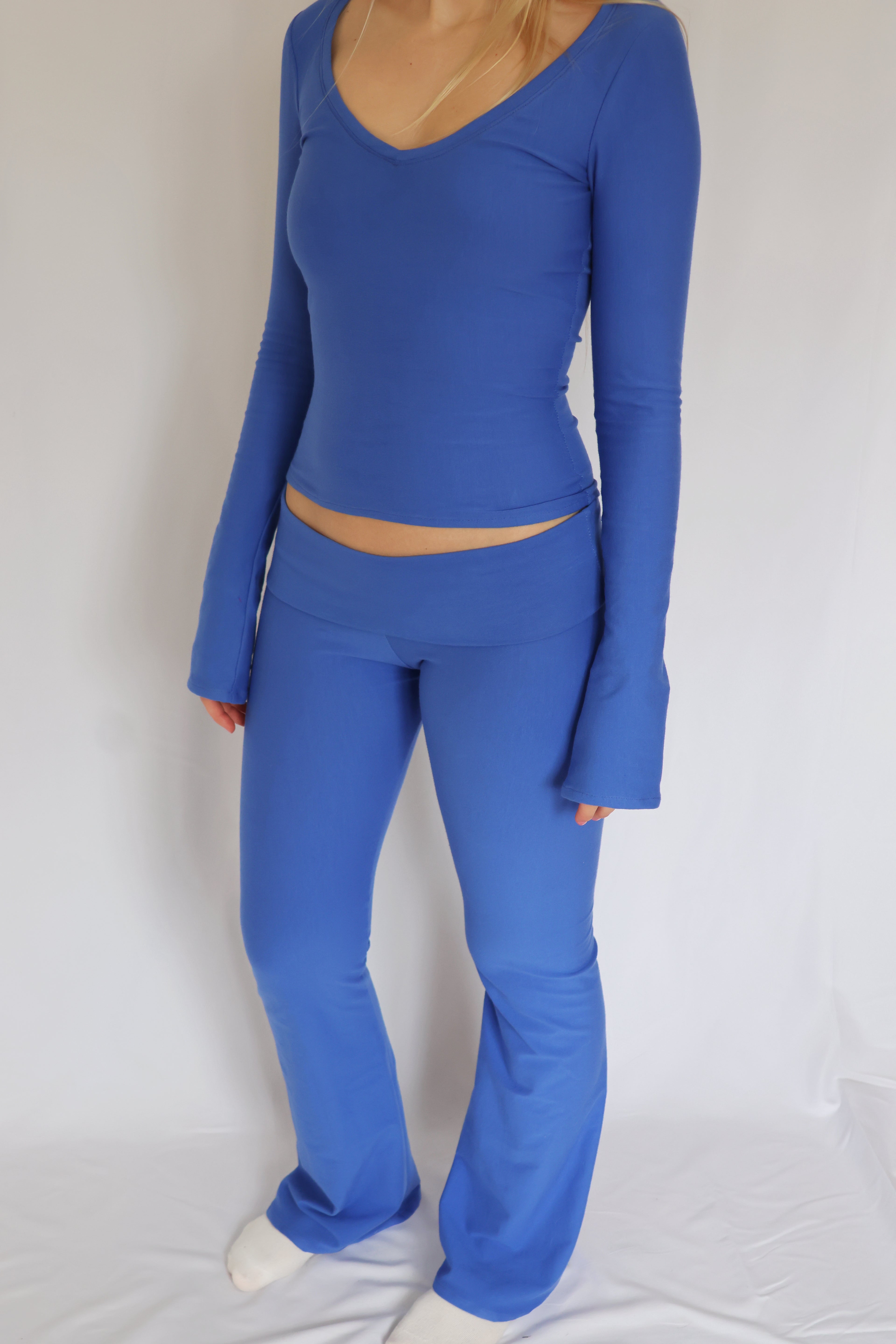 Low waist flare fold over pants - Ocean