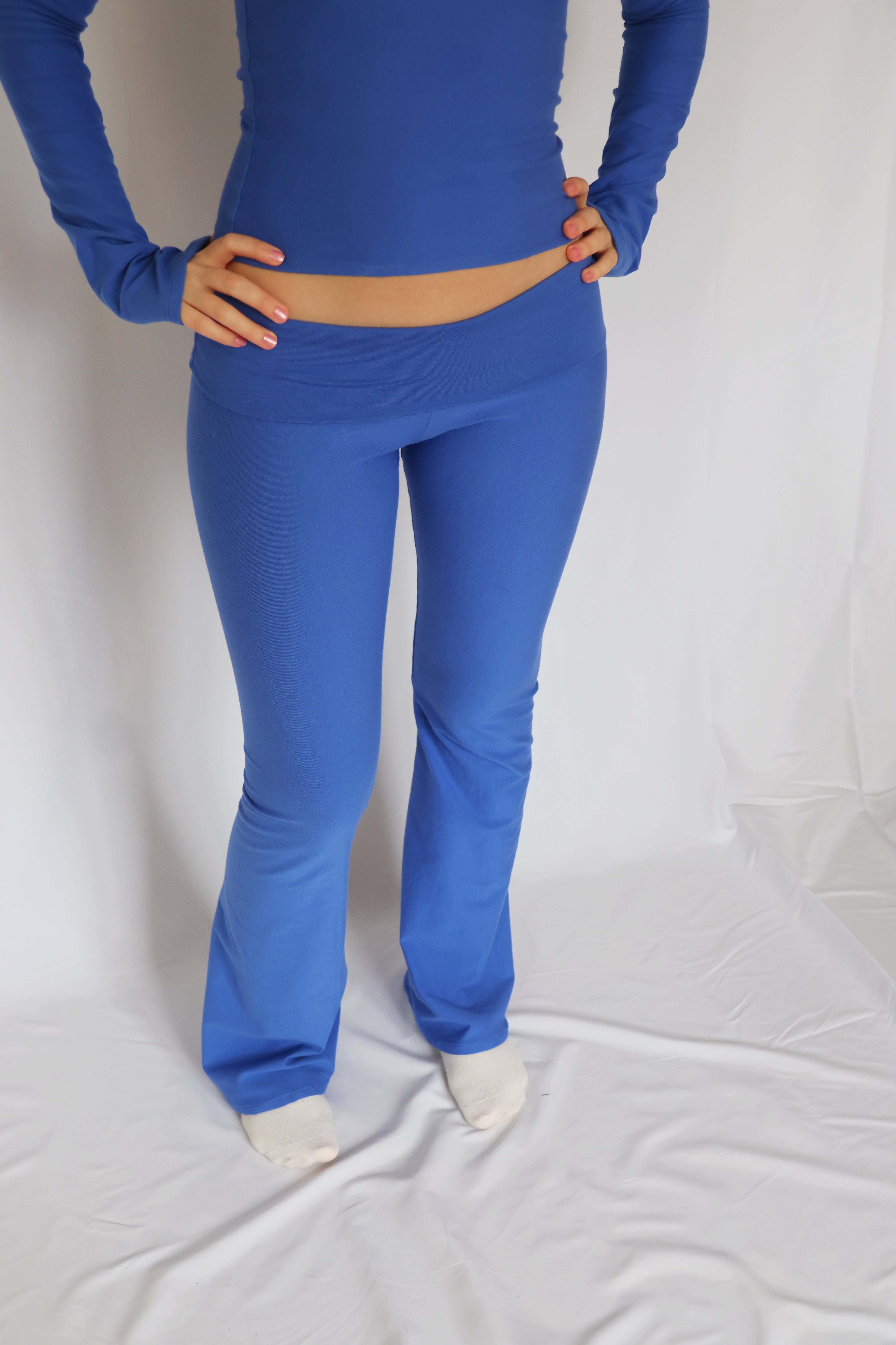 Low waist flare fold over pants - Ocean