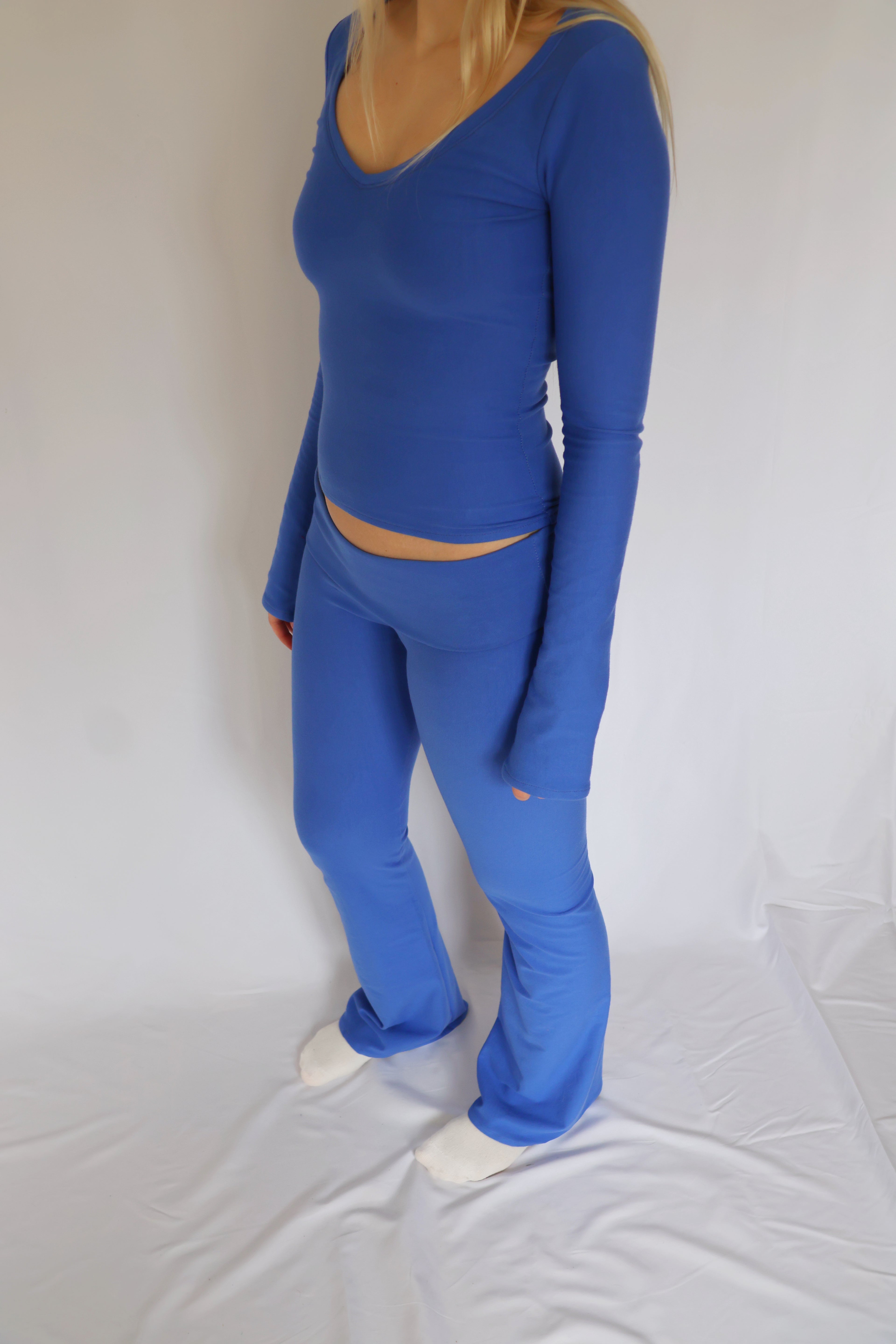 Low waist flare fold over pants - Ocean