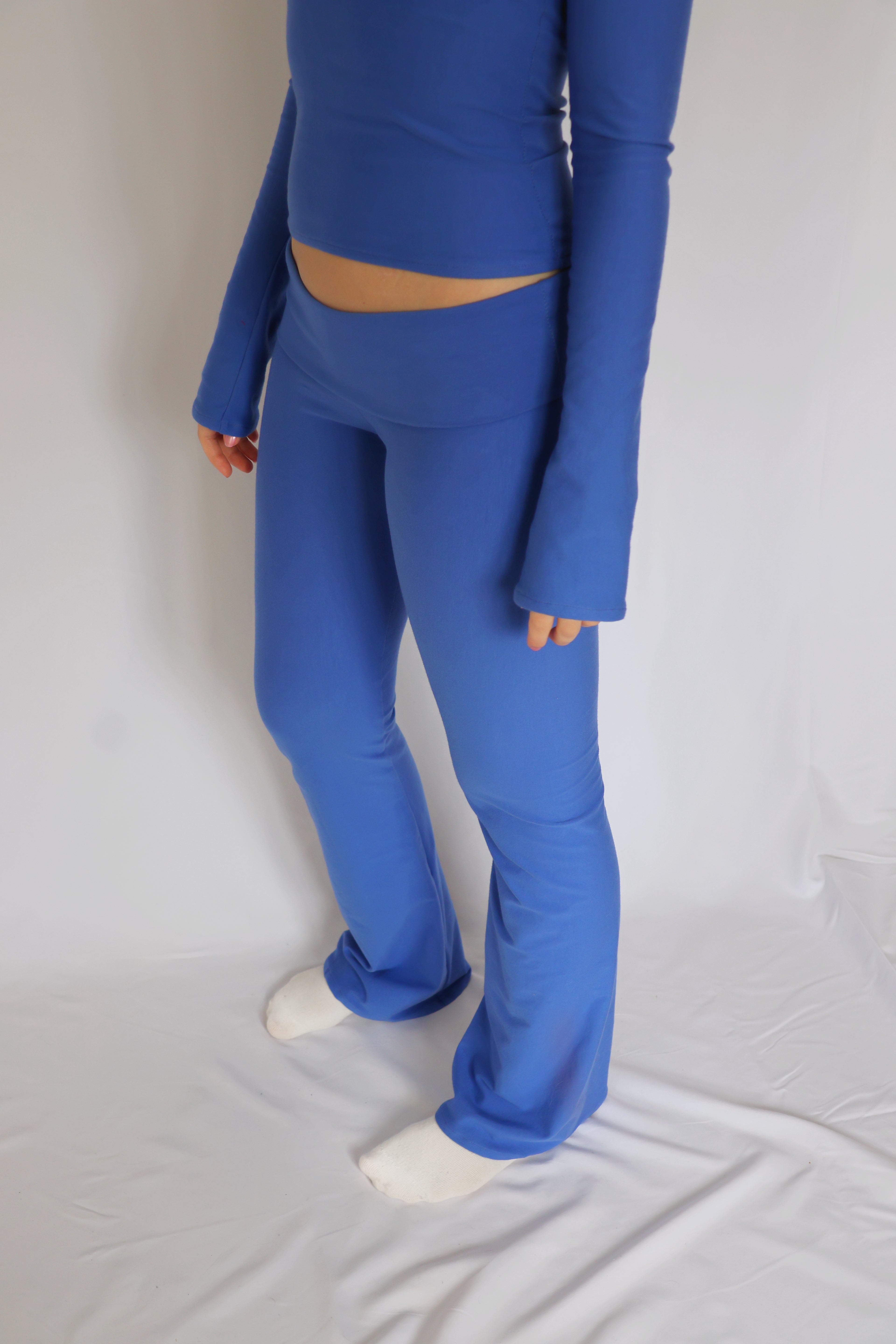 Low waist flare fold over pants - Ocean