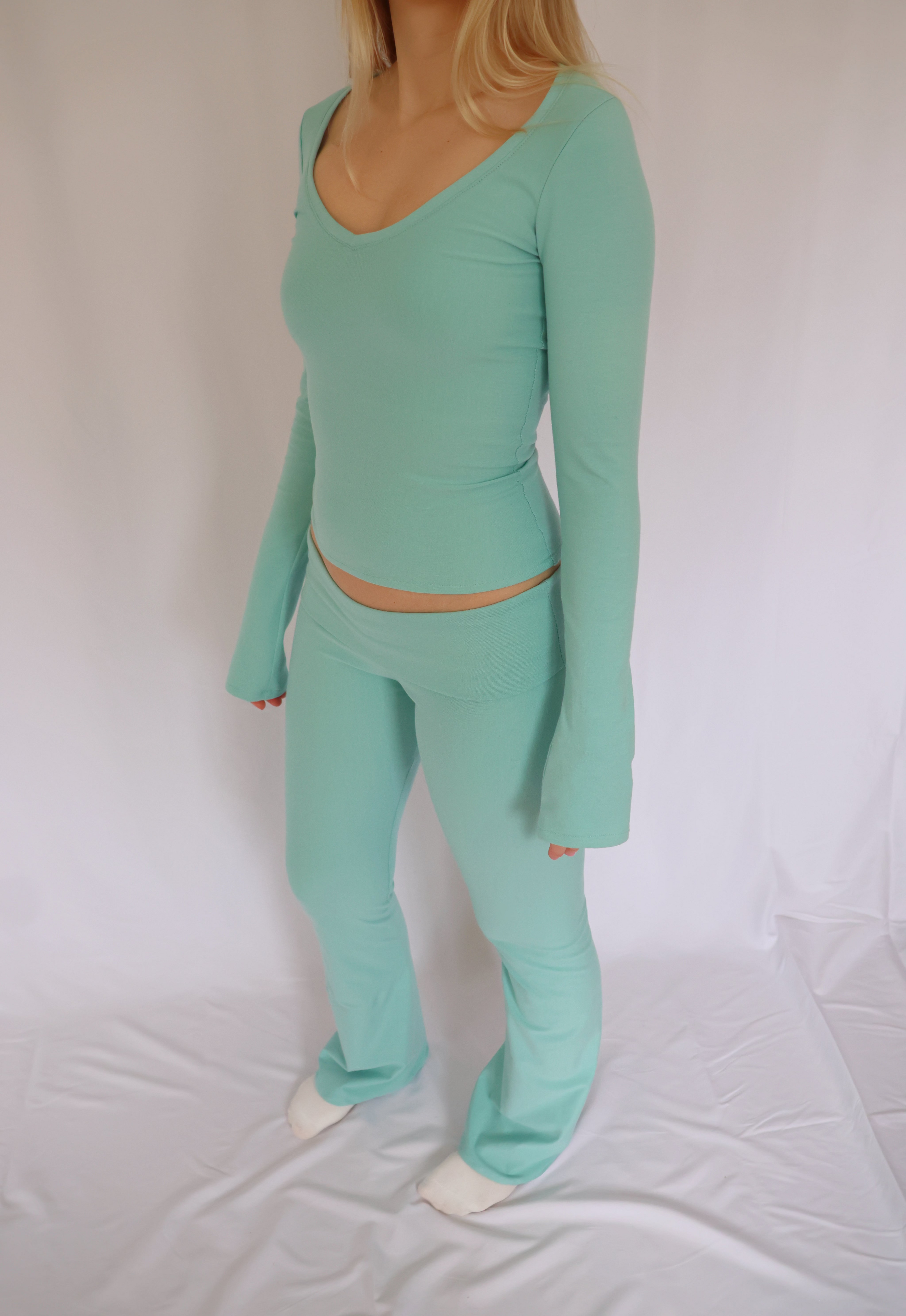 Low waist flare fold over pants - Mint