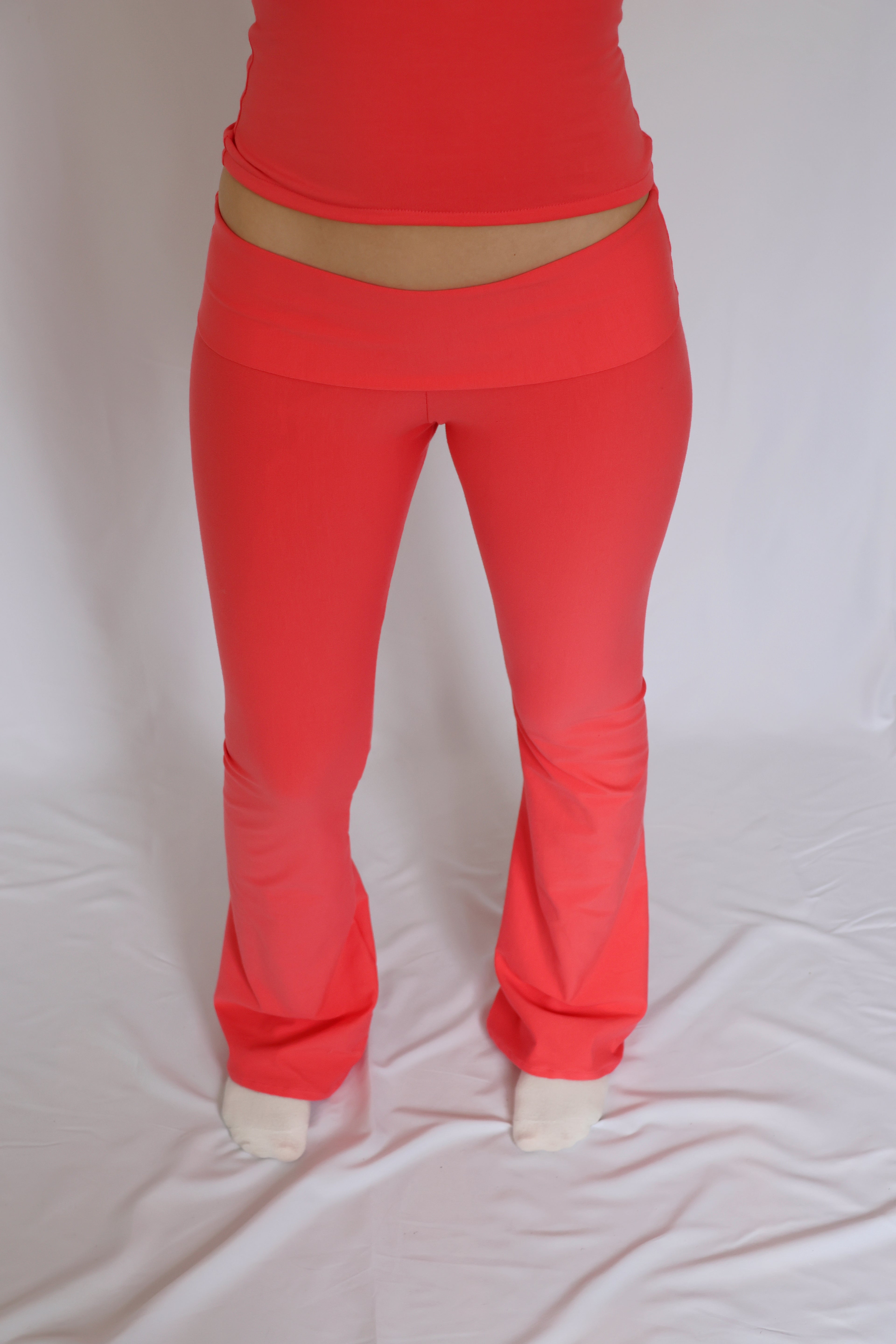 Low waist flare fold over pants - Coral