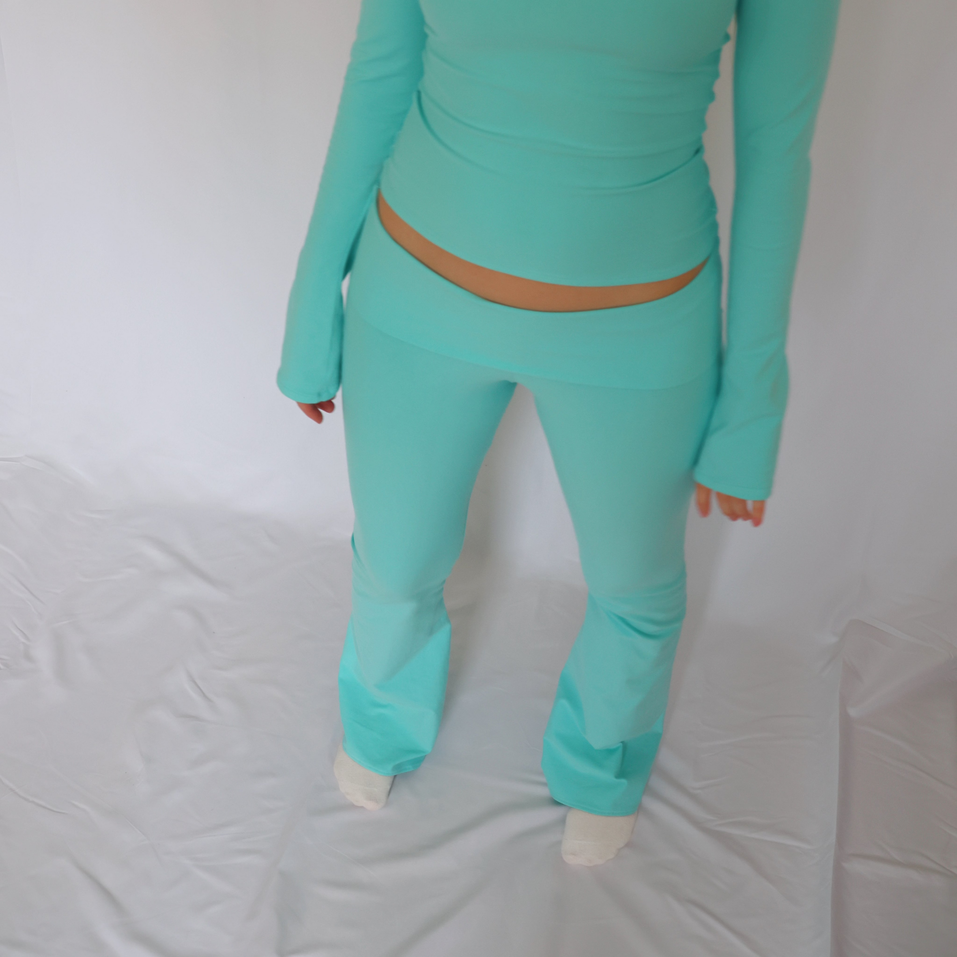 Low waist flare fold over pants - Turquoise