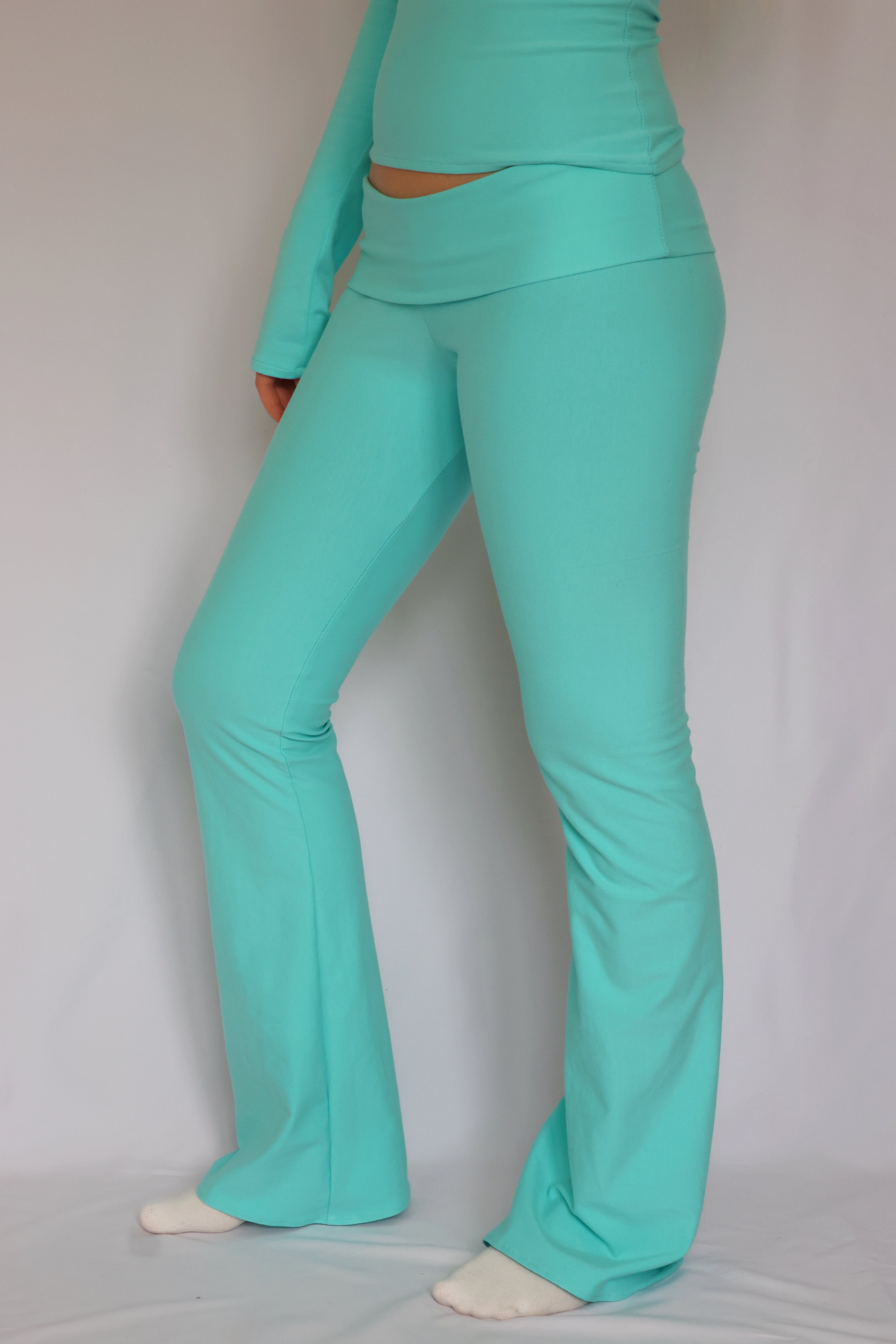 Low waist flare fold over pants - Turquoise