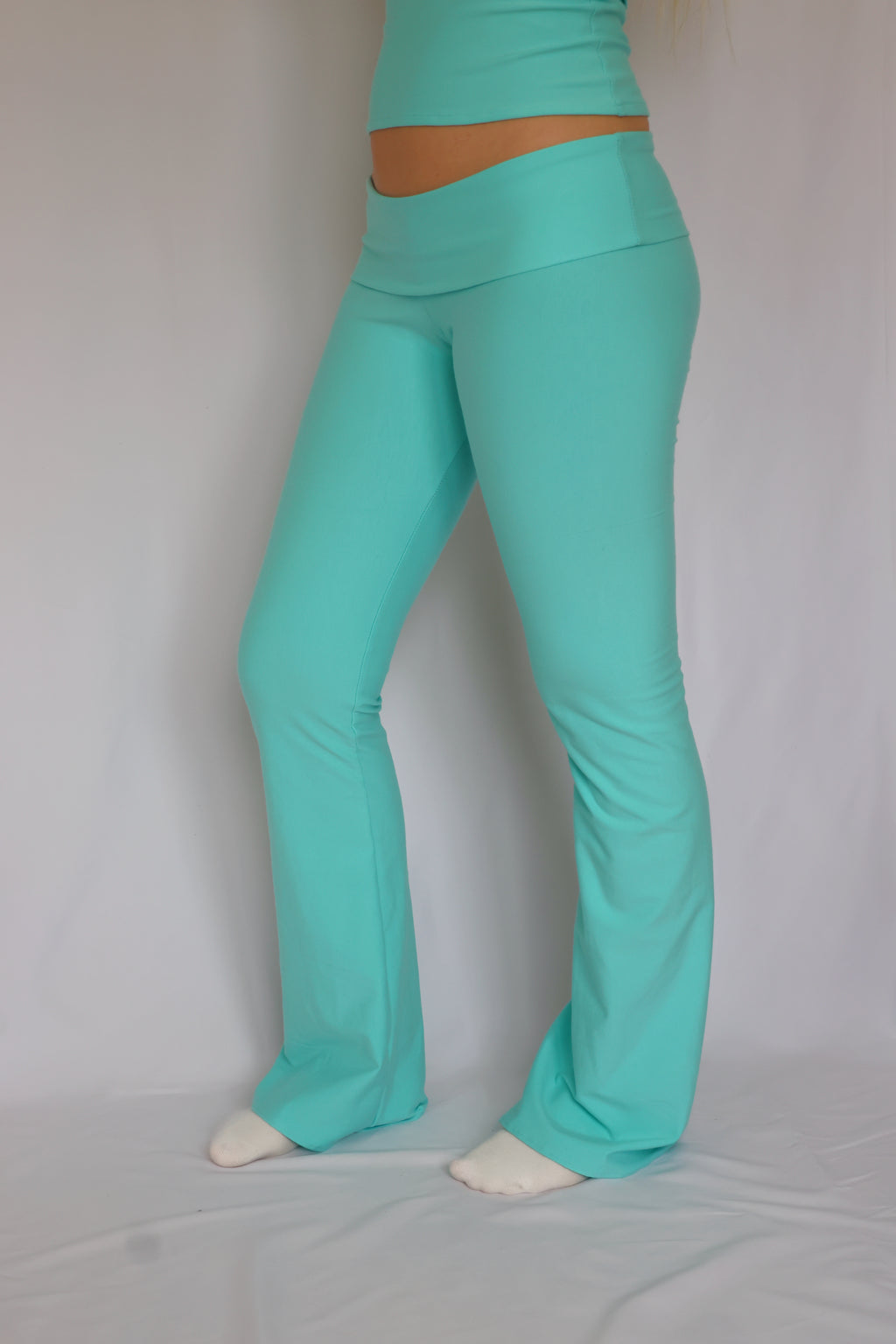 Low waist flare fold over pants - Turquoise