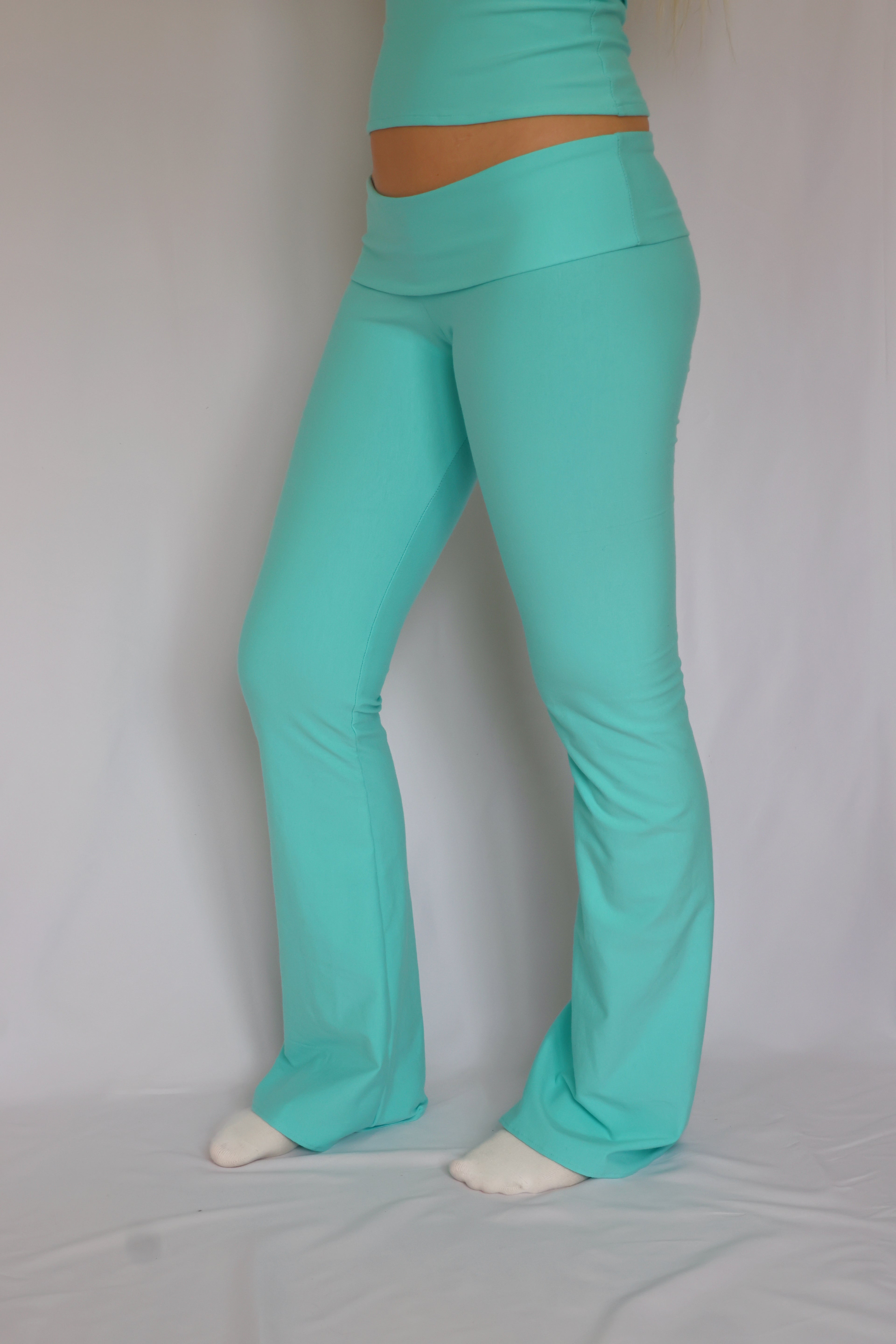 Low waist flare fold over pants - Turquoise